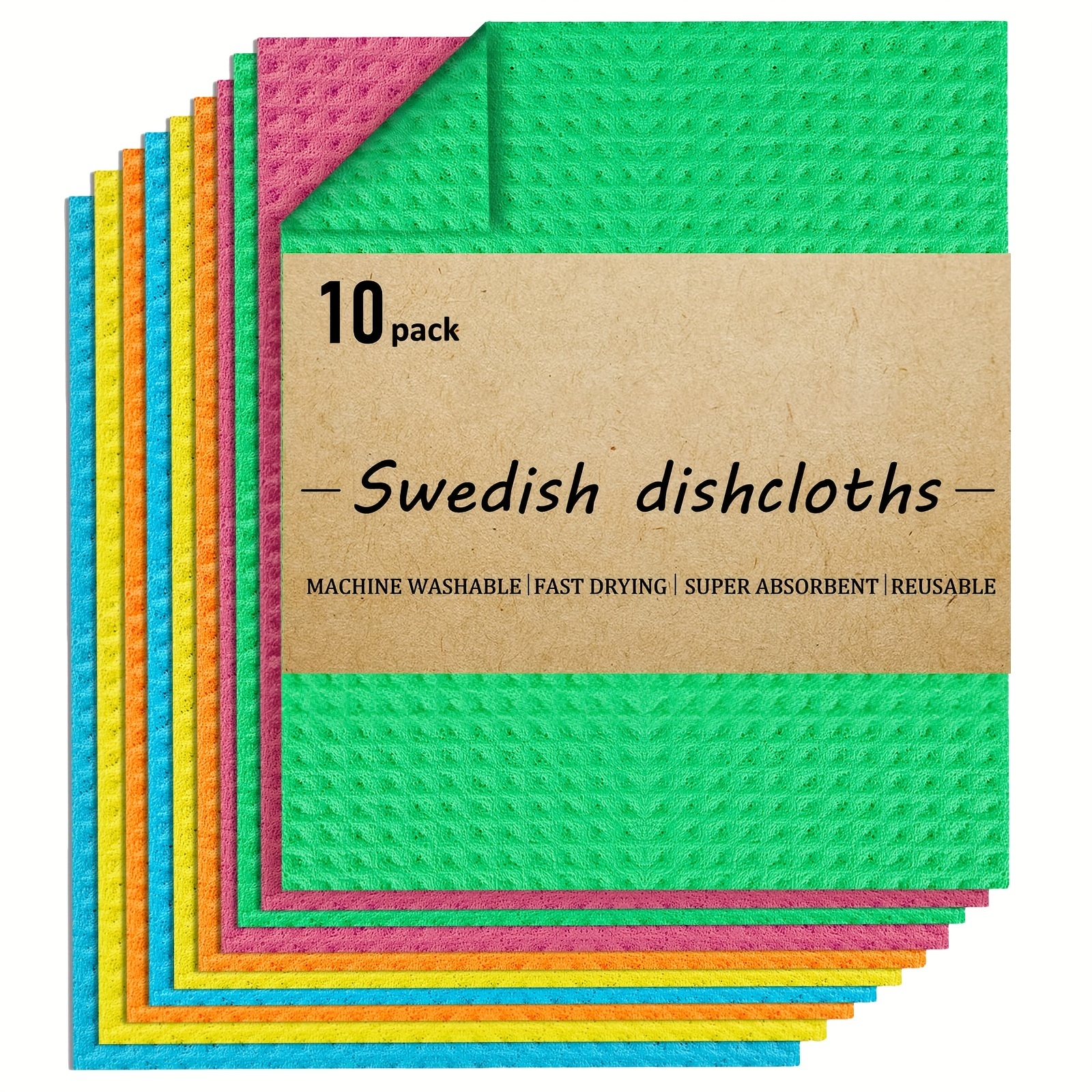 Swedish Dish Cloths - 10 Pack Reusable, Absorbent Hand Towels For