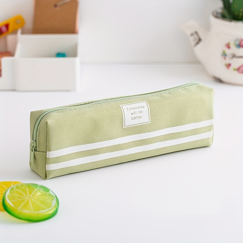 1pc Solid Color Canvas Pencil Case With Simplistic Design And