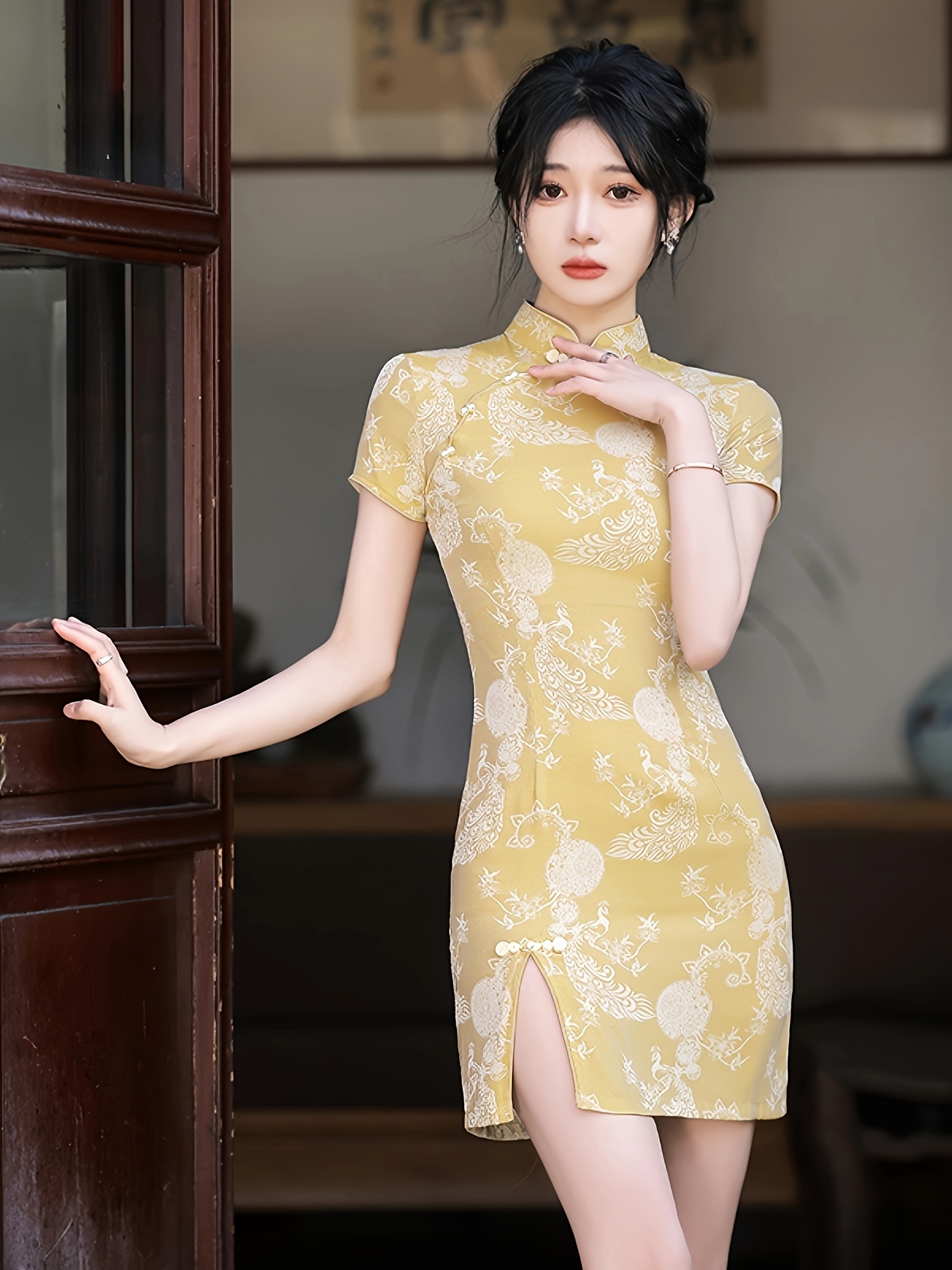 Chinese Vintage Cheongsam Bodycon Short Sleeve - Temu