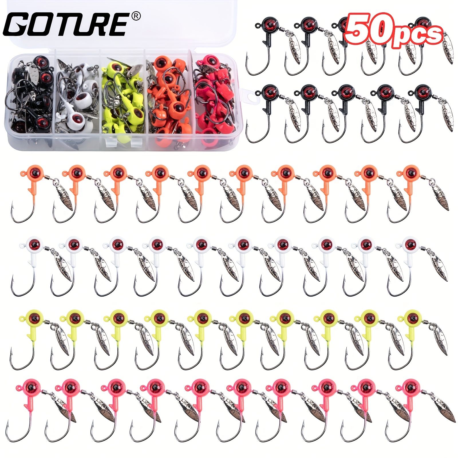 

Goture 50pcs Colorful Round Lead Fishing Hooks Kit, Sequin Spinner Bait Jig Hooks For Freshwater Saltwater