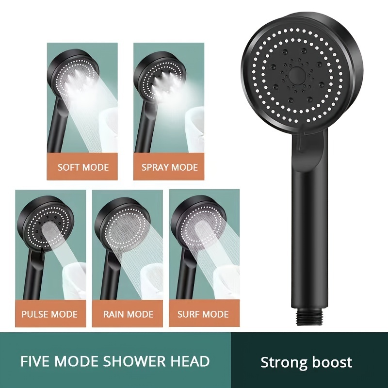 1pc black adjustable shower head 5 modes increased pressure shower head multifunctional adjustable large water output shower head bathroom accessories details 3