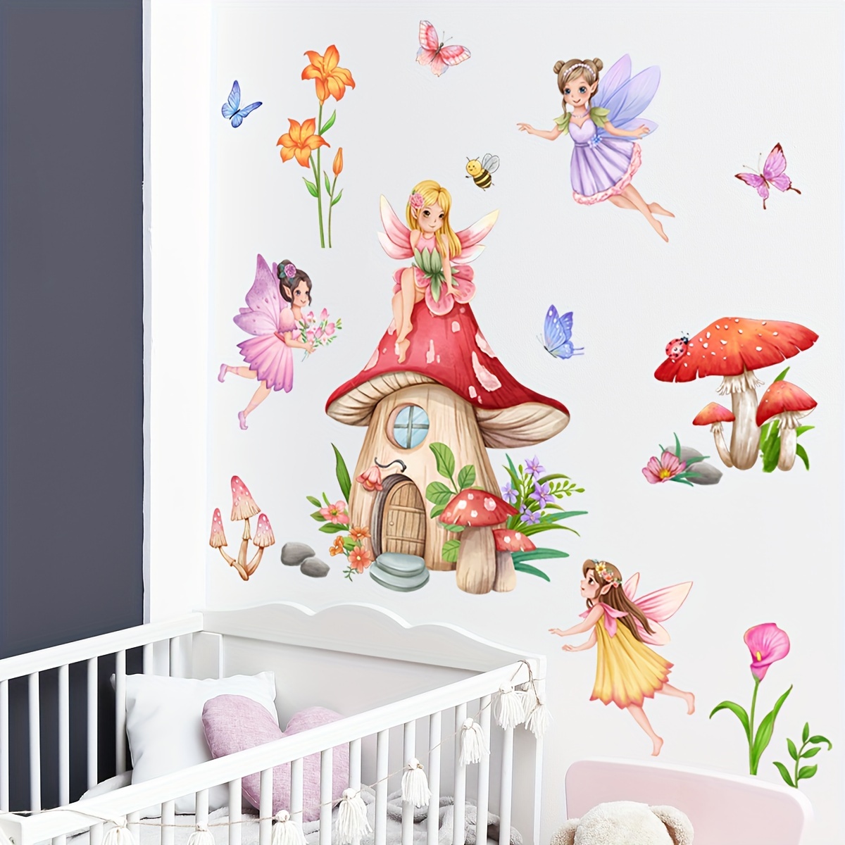 Fairy Forest Houses Self-adhesive Removable Mural, Decal, Nursery