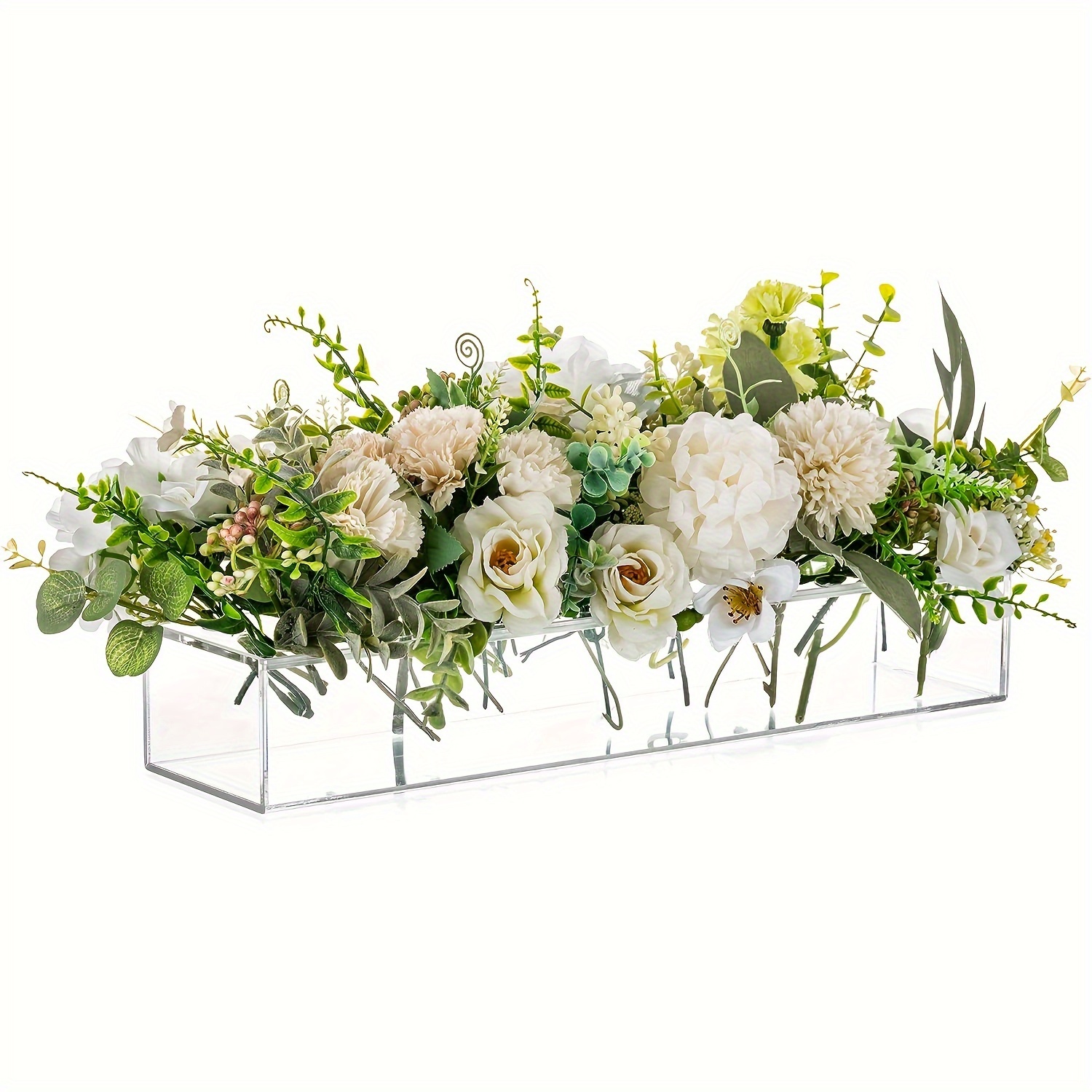 Jarrón Cristal Flores Blancas Variadas – VerdeOliva