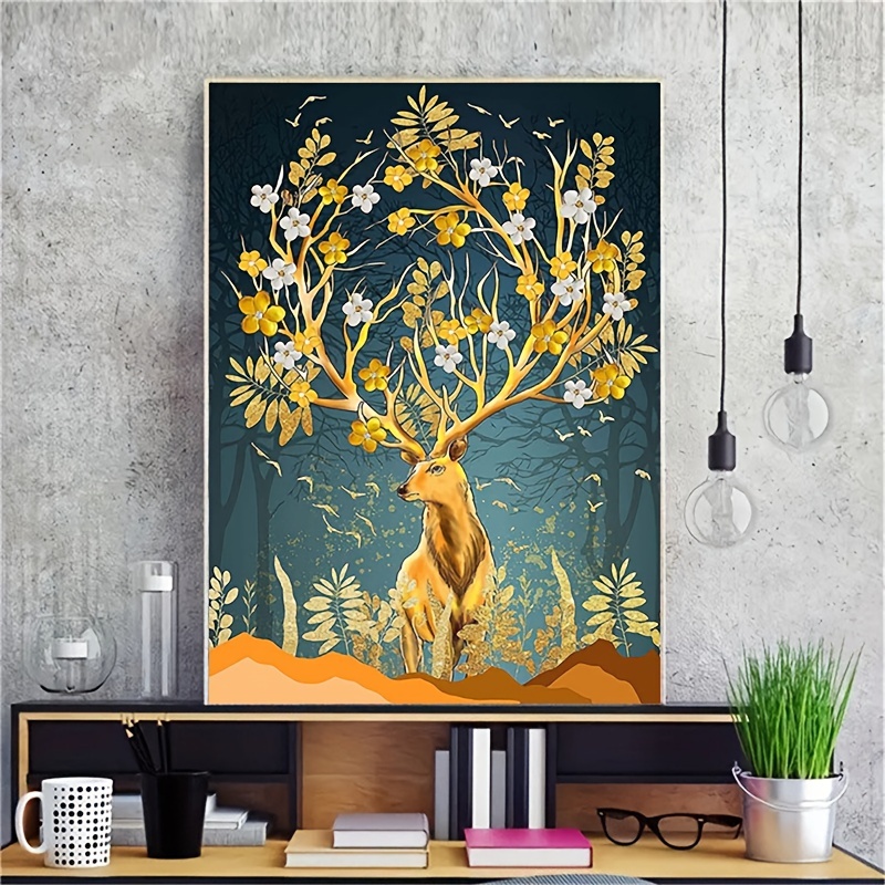 1pc 20*30cm DIY Artificial Diamond Painting Frameless Deer Diamond Painting  For Living Room Bedroom Decoration 7.87X11.8in/20X30cm