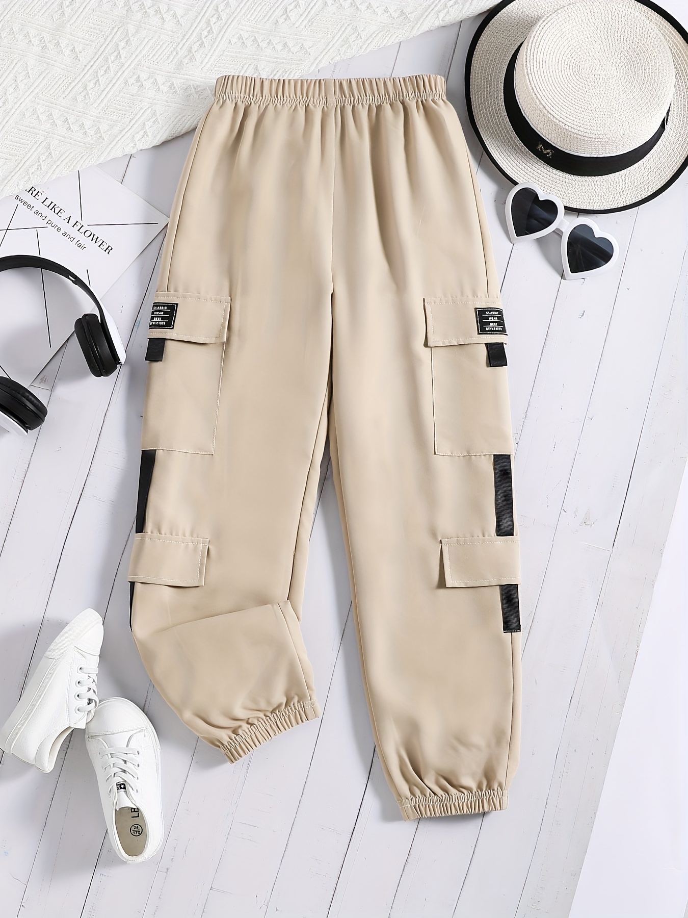 girls street style multi pocket casual sports cargo pants trousers