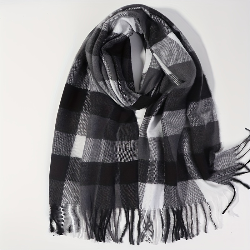 Classic Black White Pattern Scarf Vintage Warm Stretch Wrap Shawl Autumn  Winter Coldproof Neck Protection Long Scarf Shawl - Temu