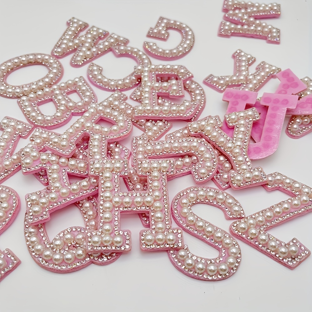 26pcs Alphabet Rhinestone Pearl Beads Letter Patch Decals DIY Accessories