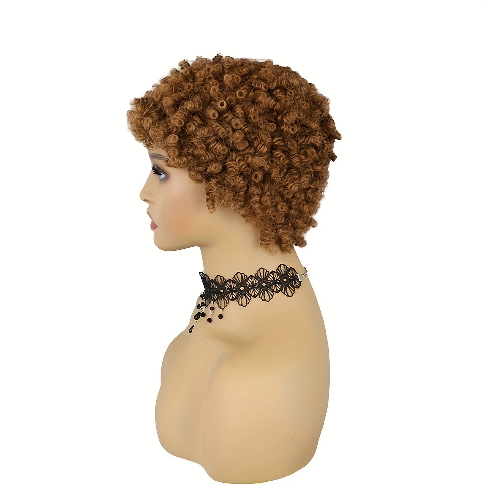 Short Human Hair Wigs Pixie Cut For Black Women Remy Curly Brazilian Summer  Brown Wig Human