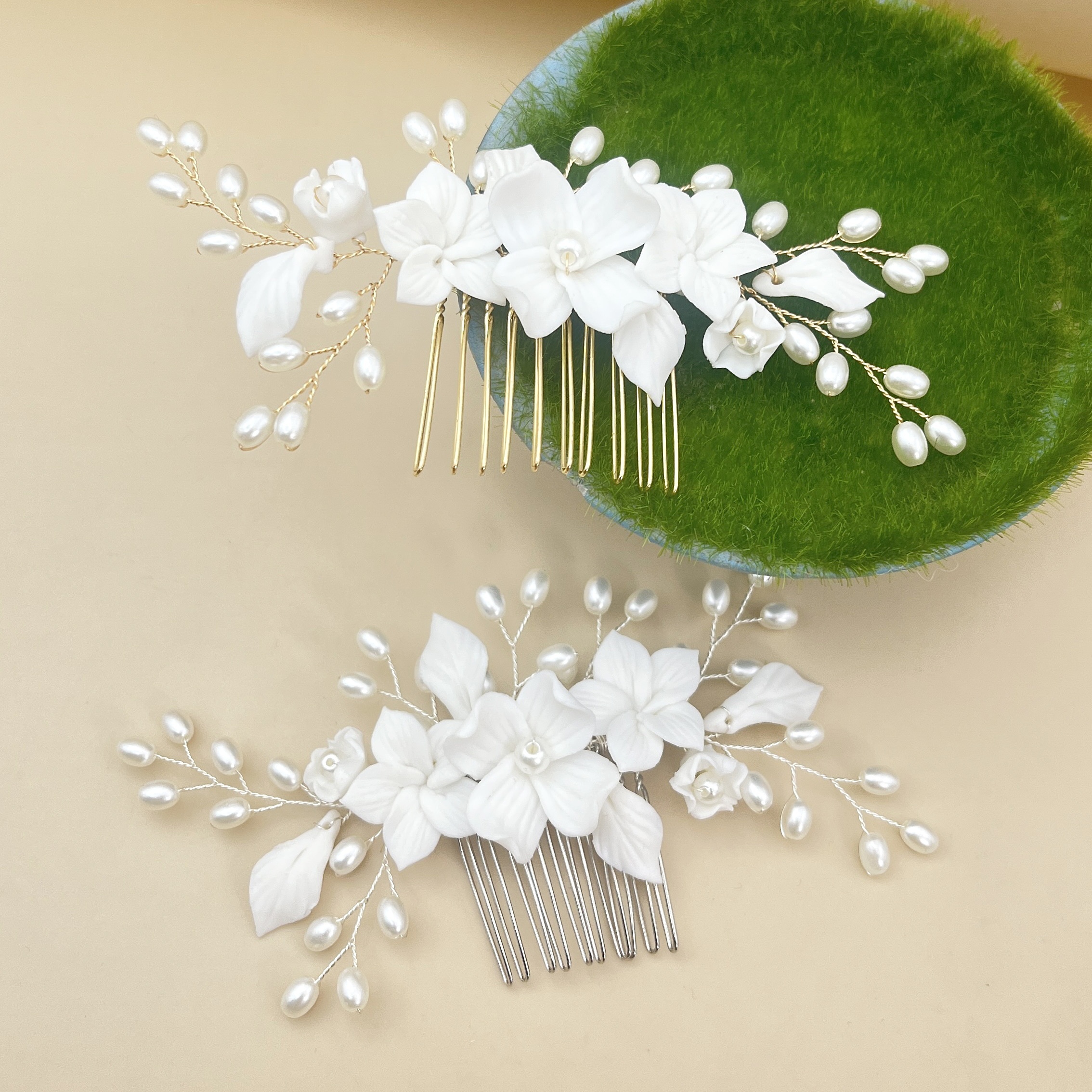 

1pc Elegant Fairy Style Hair Comb Decorated With Artificial Ceramic Flower Hair Comb Bridal Hair Accessories