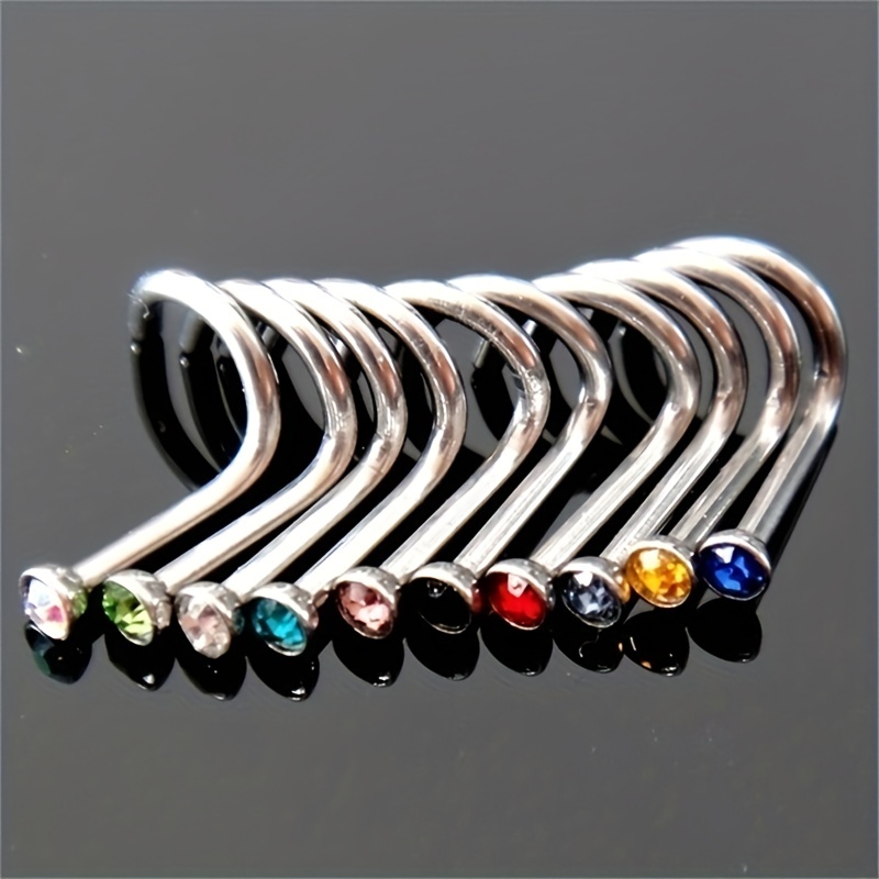 30 Pcs 2mm Rhinestone Nose Screw Ring Piercing Studs, Unisex