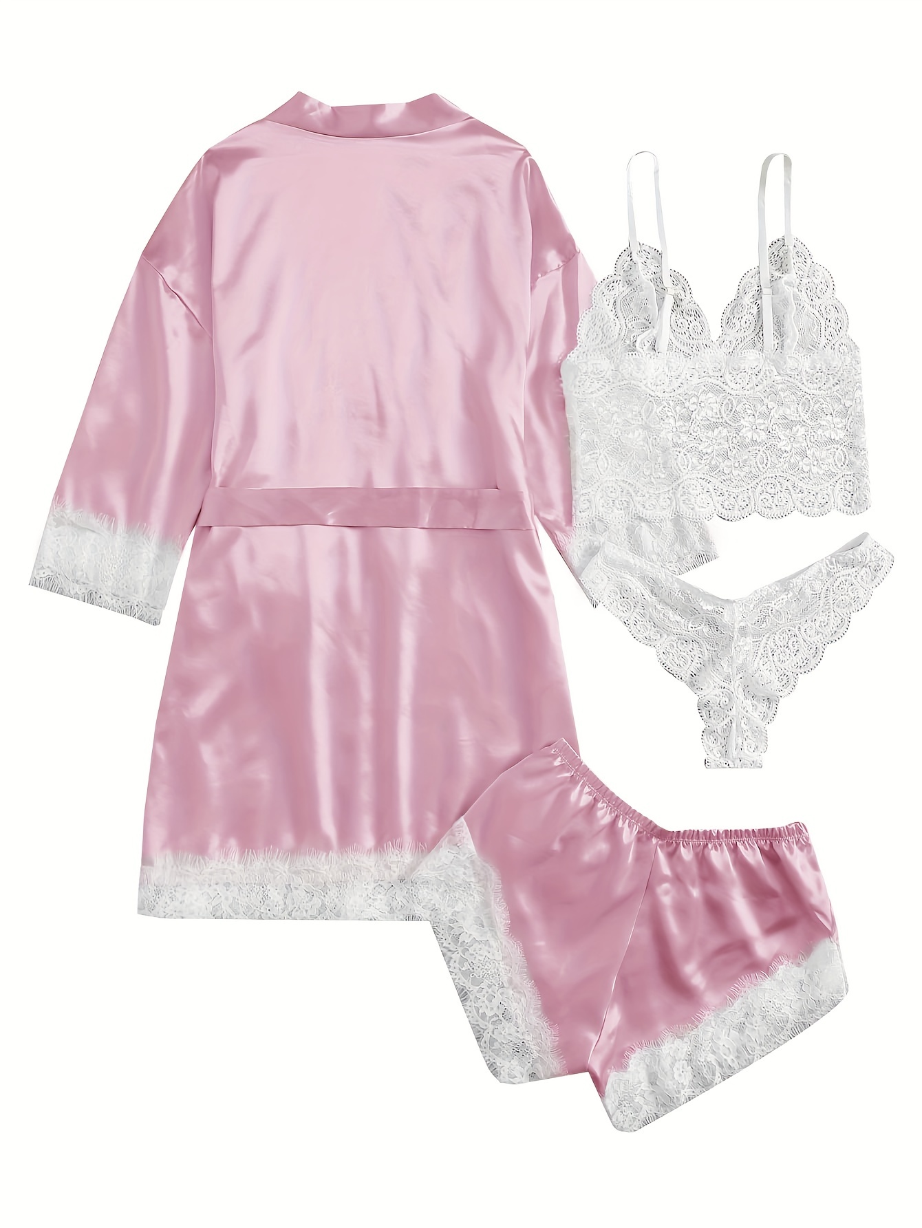 Lace Lounge Set Robe & Cami & Panties & Shorts