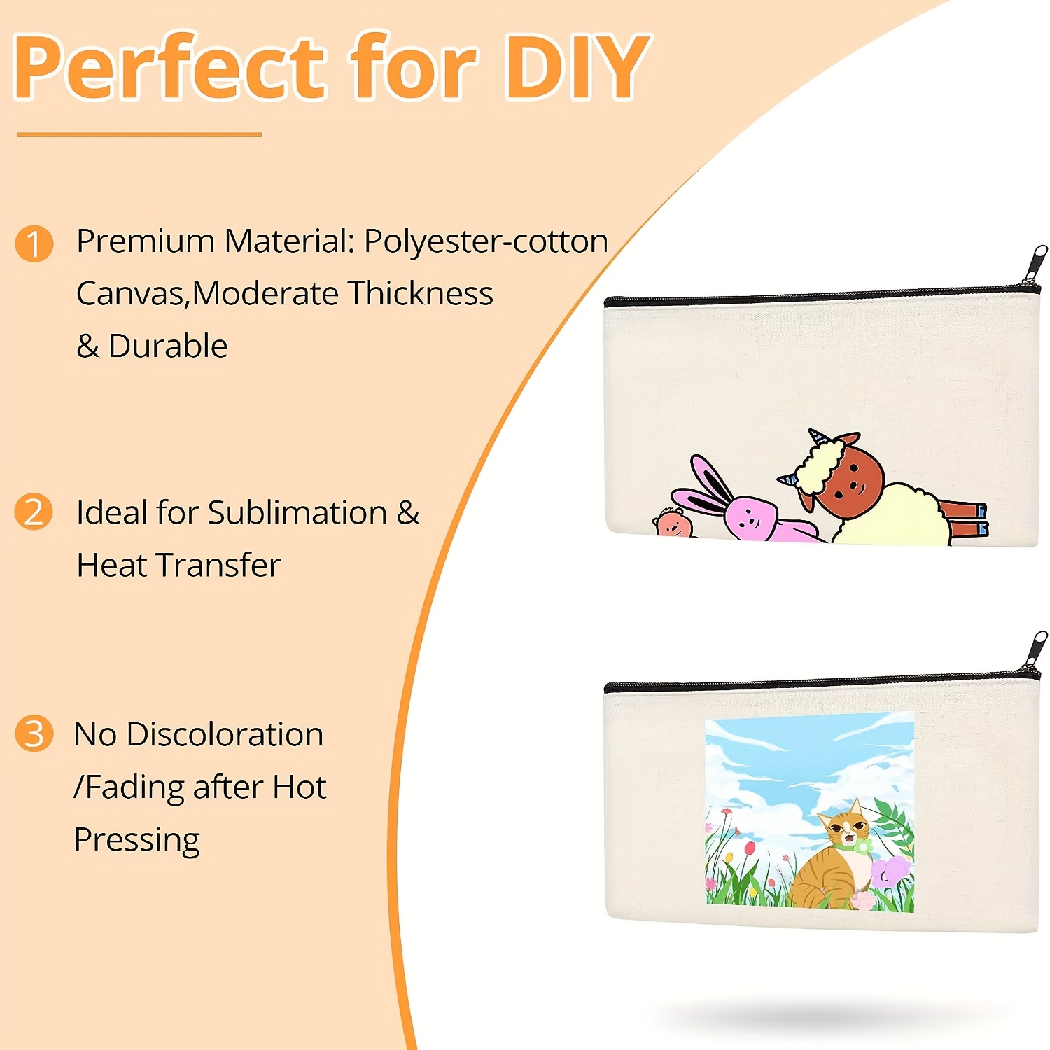 Sublimation Bags Blank Heat Transfer Makeup Bags 10PCS Canvas Pencil Pouch  Bulk Multi-Purpose Travel Toiletry Bag DIY Craft