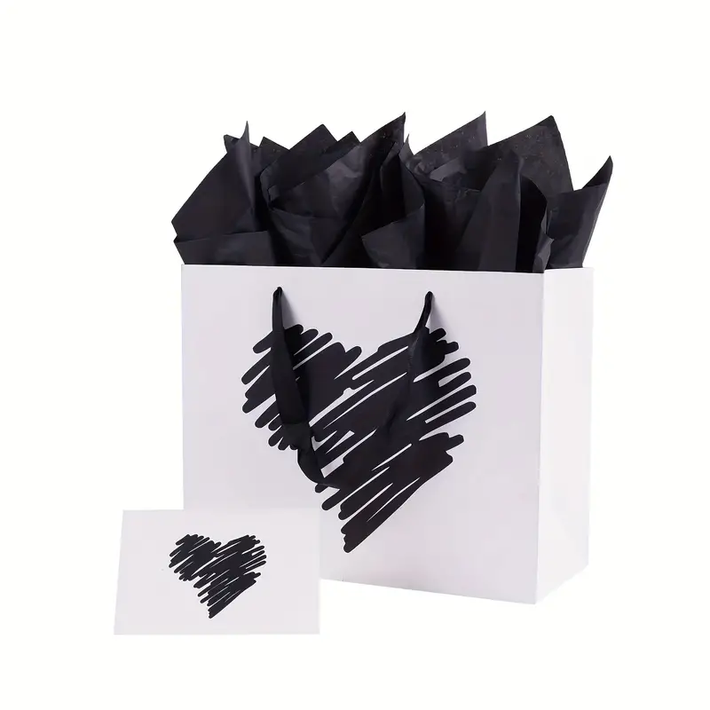 Small Gift Bag With Tissue Paper For Girl Women white Black - Temu