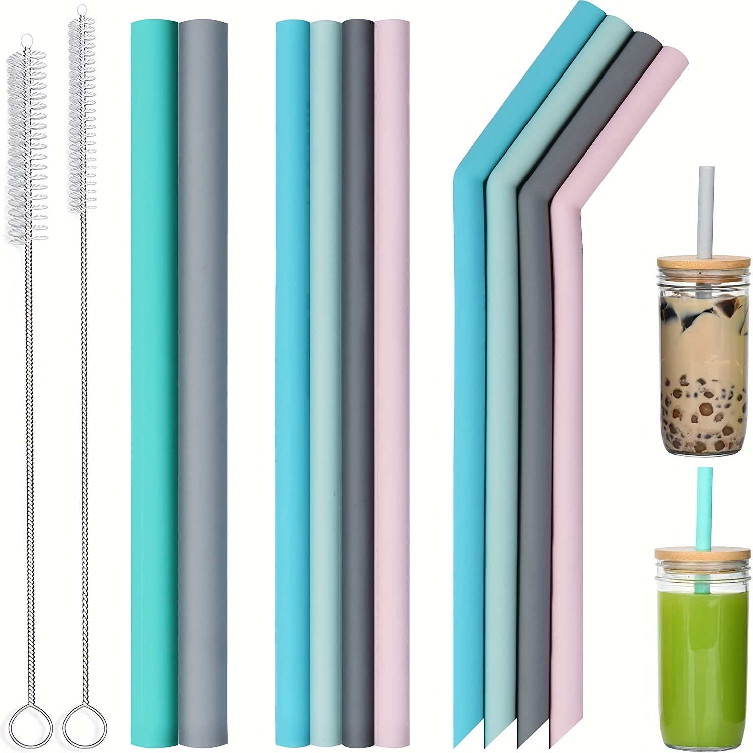 4pcs Glass Boba Straws Set, Including 1 Cleaning Brush, For Bubble Tea  Smoothie Milkshake