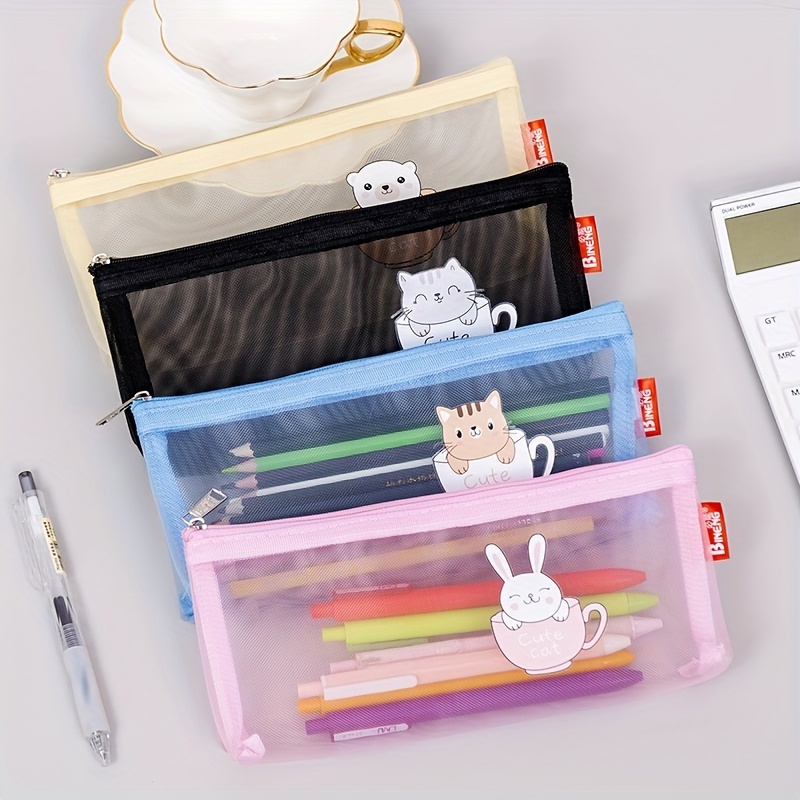 Transparent Mesh Pencil Case Small Objects Storage Bag - Temu