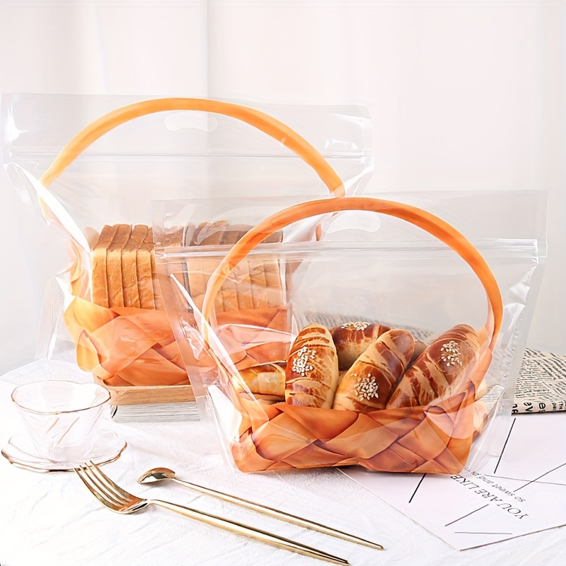 

10/20pcs, Large Transparent Bread Toast Bags With Basket Pattern, Portable Self-adhesive Bread Bakery Packaging Bags, Toast Bread Wrapping Bags For Packaging Biscuits, Bread, Gifts, Toast, Candy