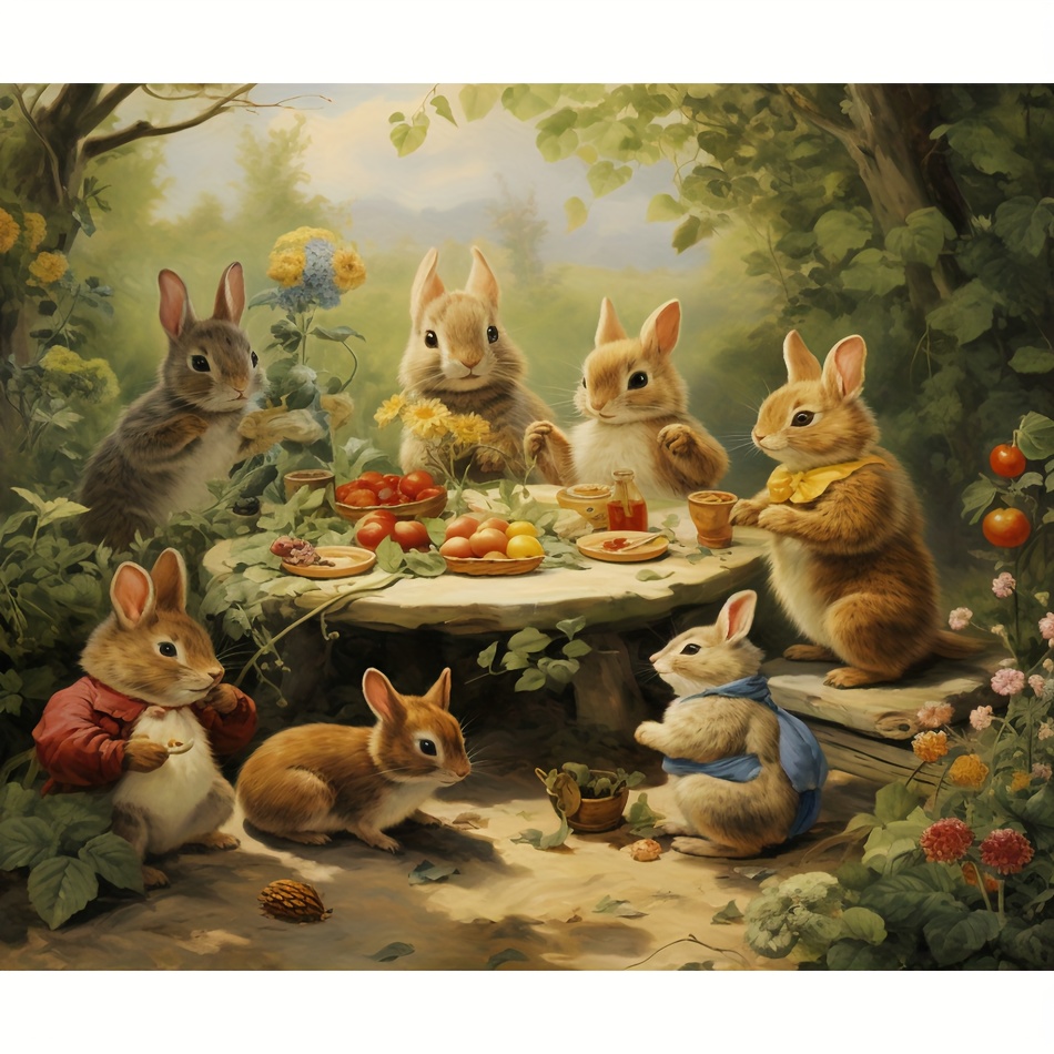 

1pc Rabbit Full Round Diamond Painting Kit, Animal Picture, Home Decor Gift 30x40cm/12x16inch Without Frame