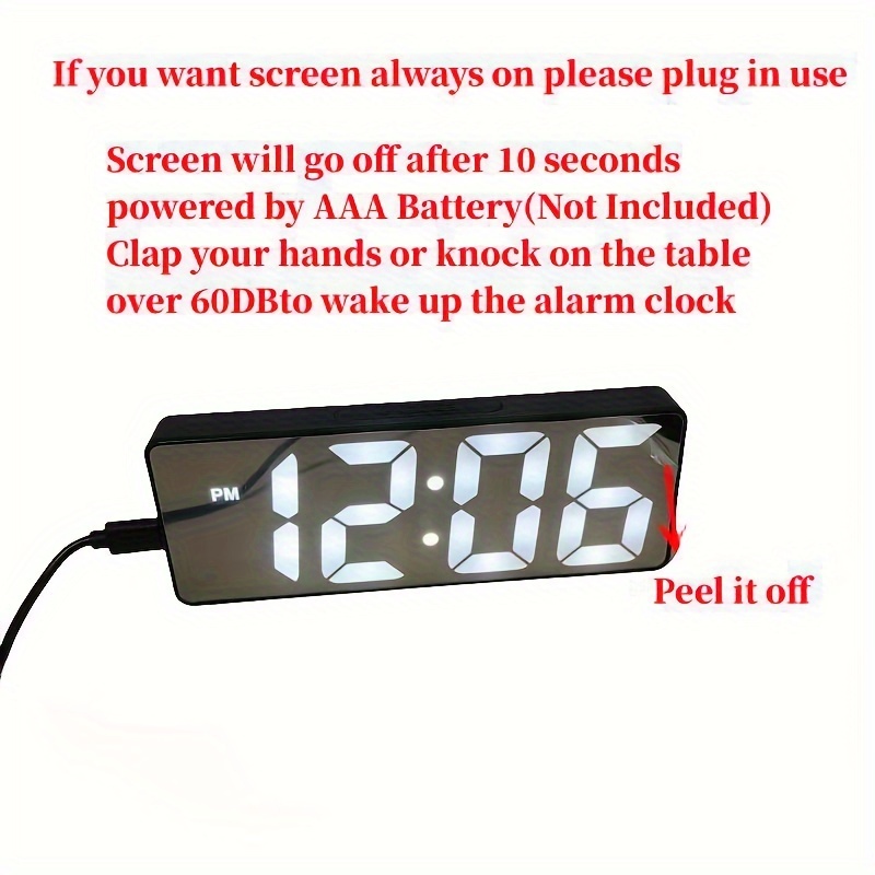 1pc Led Digital Clock Temperature Date 2 Display Mode Snooze Table Clock With Usb Type C Port 2