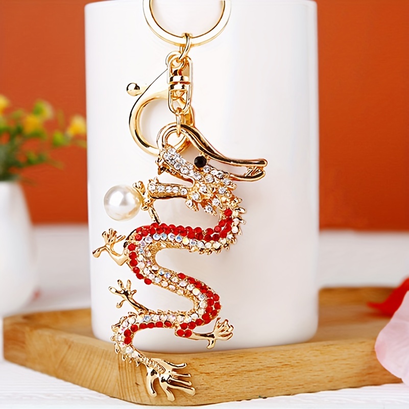 Dragon Zodiac Keychain Cute Bling Rhinestone Animal Alloy Key Chain Ring Purse Bag Backpack Charm Car Hanging Pendant Women Girls Gift,Temu