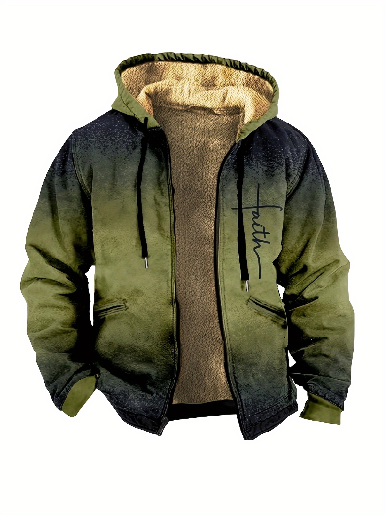 Graduated Color Vintage Style Warm Fleece Coat, Men's Casual