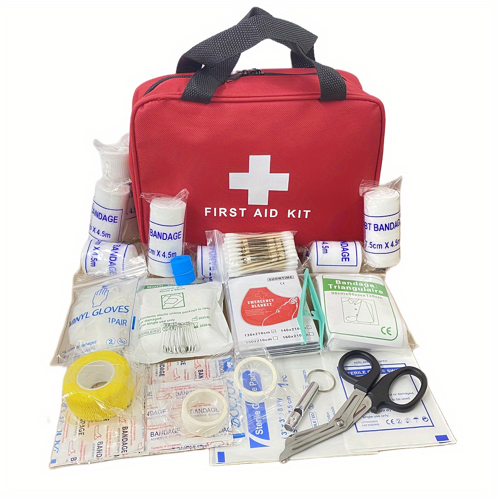 Kit de primeros auxilios – 230 piezas – para coche, hogar, viajes, camping,  oficina o deportes | Bolsa roja/cruz reflectante, totalmente abastecido