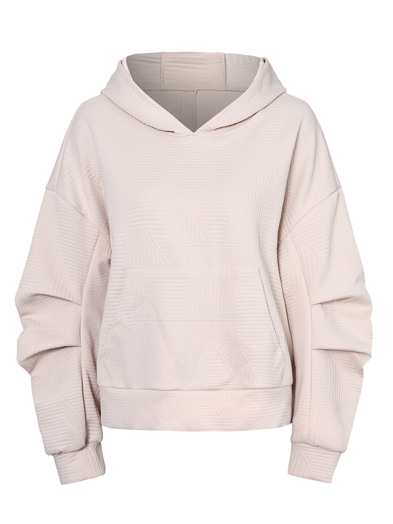 Sweatshirts for Women Cable Textured Drop Shoulder Drawstring Hoodie or  Women (Color : White, Size : Large)