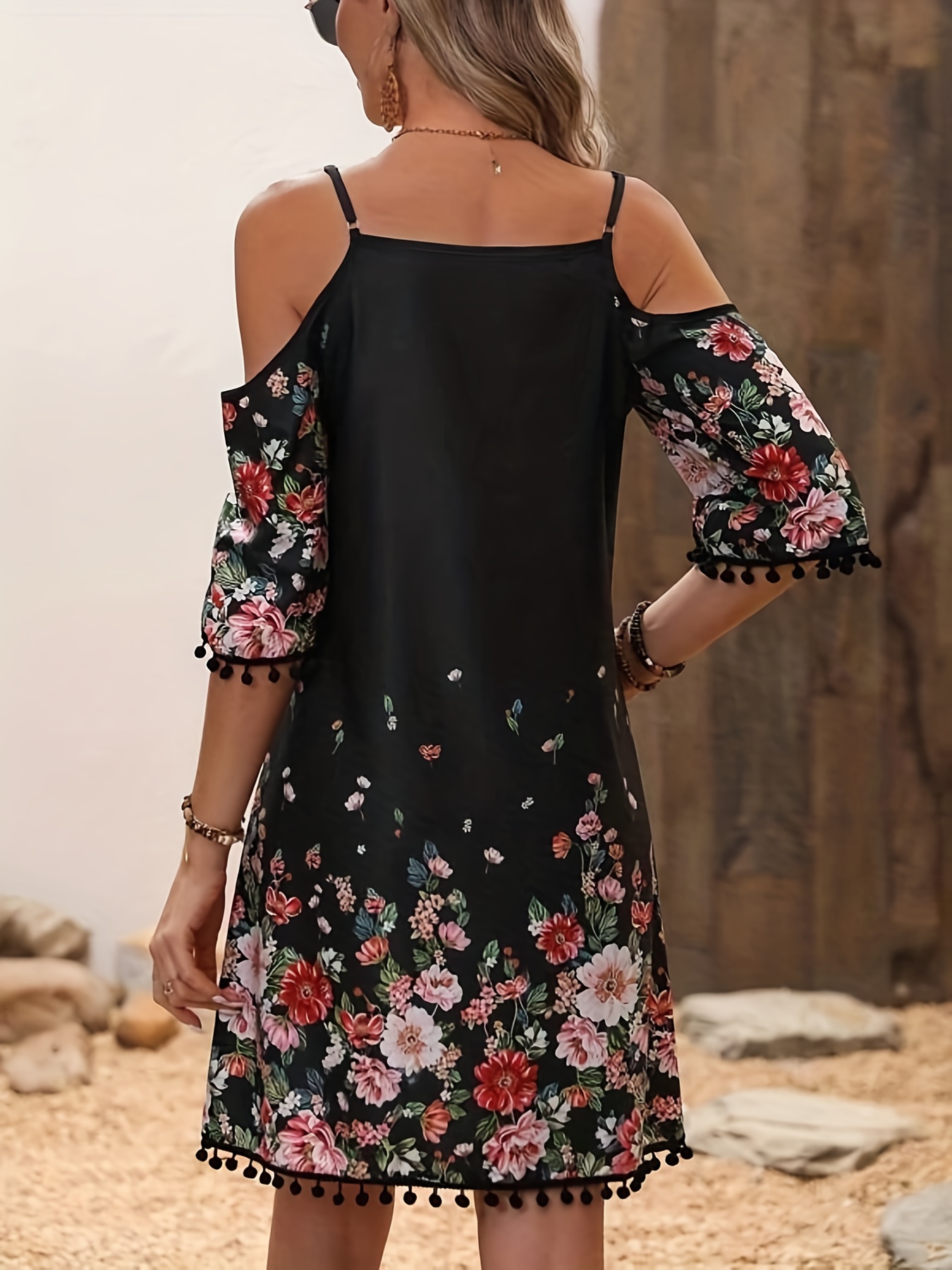 Embroidered cold outlet shoulder dress