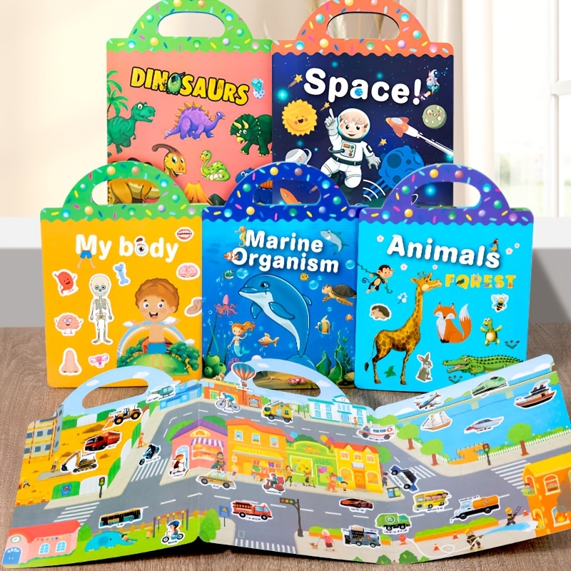 Libro de pegatinas reutilizables para niños - Cartoon DIY Puzzle Juguetes  de aprendizaje educativos, de 2 a 4 años
