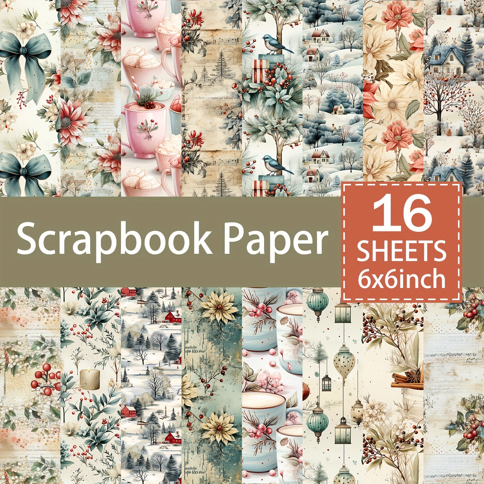 

16sheets A5 Size Christmas Winter Flower Cup Retro Background Decoration Diy Retro Journal Junk Journal Greeting Card Planner Scrapbook Background Card Pad