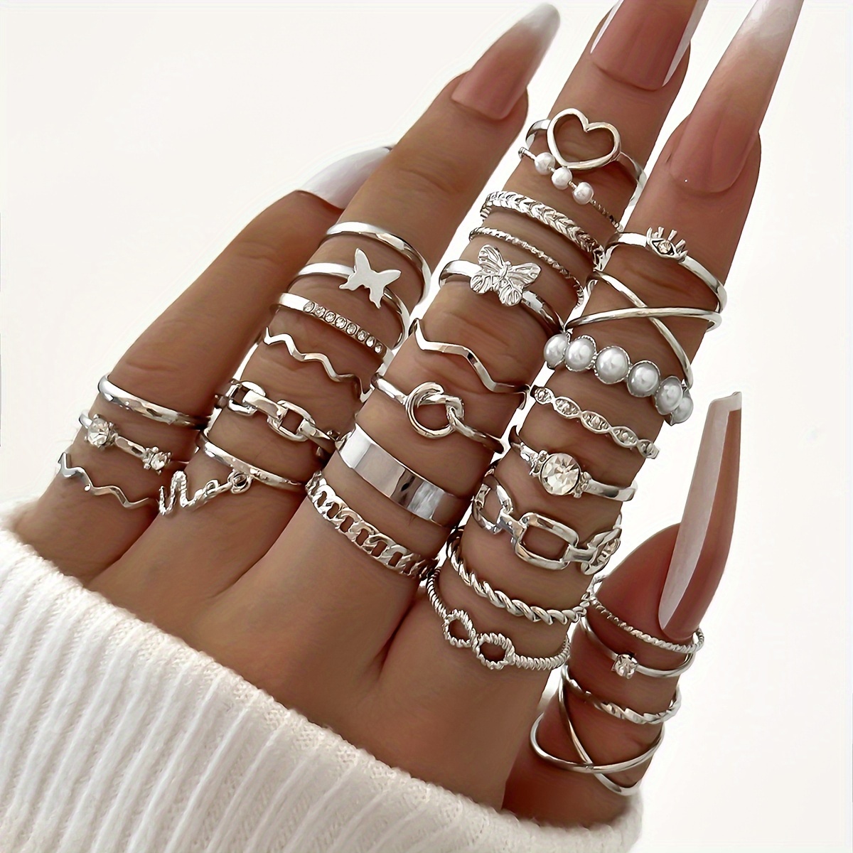 

30pcs Chic Stacking Rings Trendy Butterfly/ Chain/ Infinity Design Mix And Match For Daily Outfits Party Accessories Chic And Cheap Thing