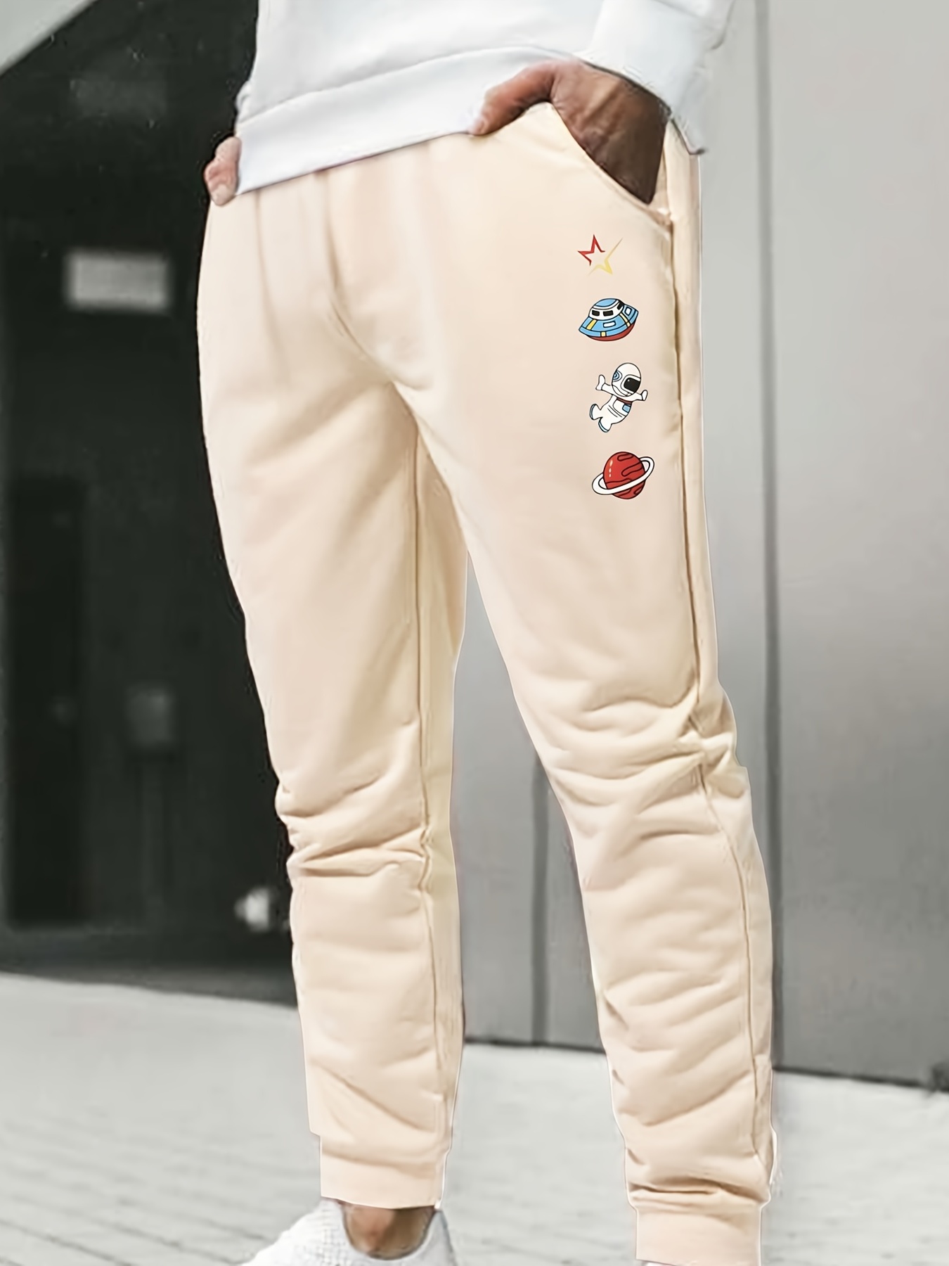 Men's Casual Fleece Sweatpants, Cartoon Print Loose Fit Active