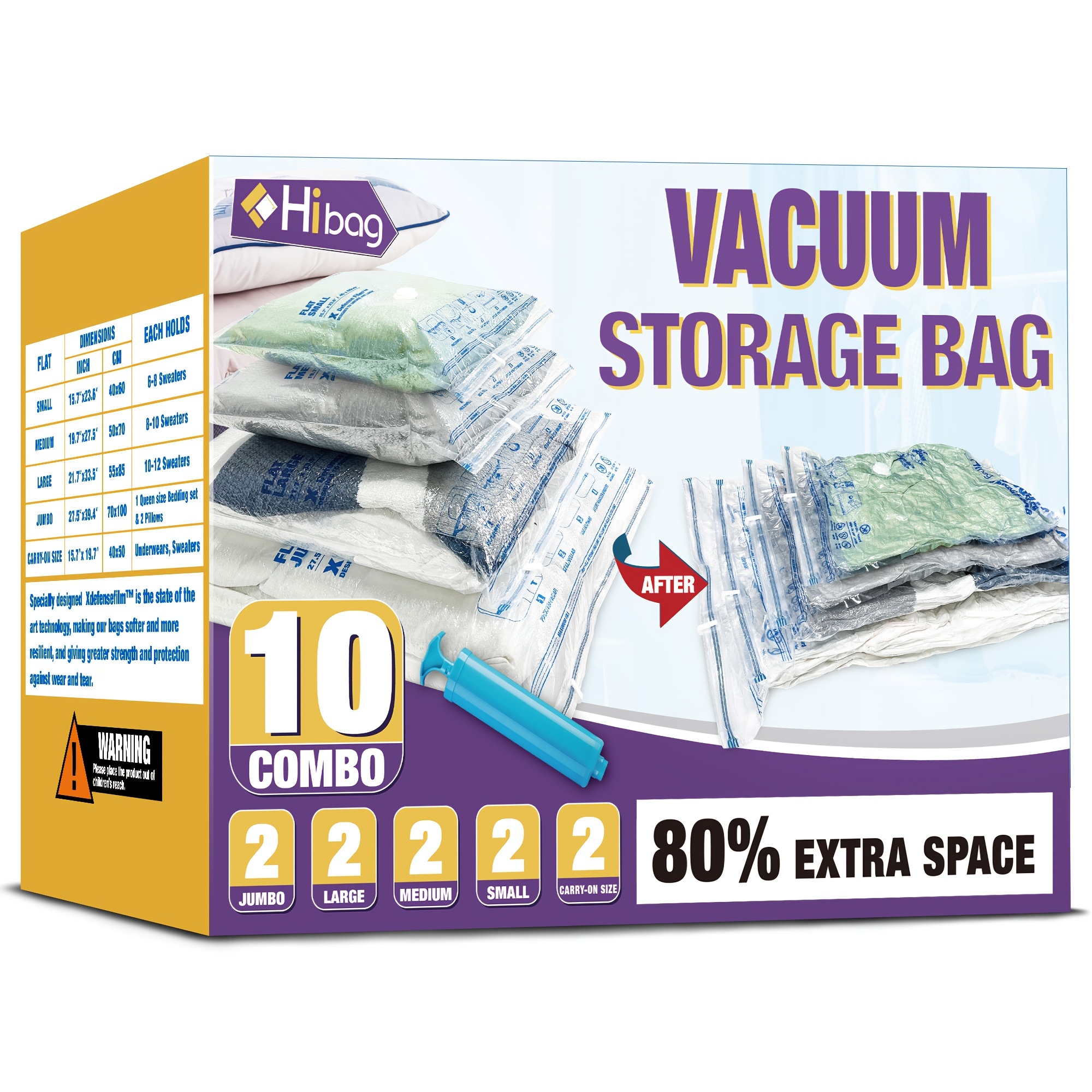 12 Packs Vacuum Storage Bags, Space Saver Bags (2 Jumbo/2 Large/2 Medium/2  Small/4 Roll) Compression Storage Bags for Comforters and Blankets, Vacuum  Sealer Bags for Clothes Storage, Hand Pump Included