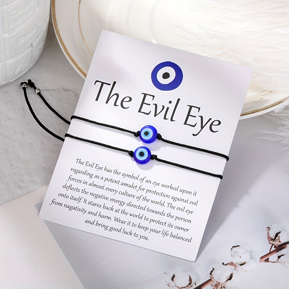 

Evil's Eye Pattern String Bracelet Boho Style Pu Leather Chain Bracelet With Blessing Card