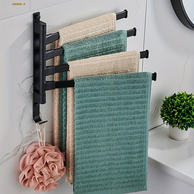 1pc Swiveling Black Towel Bar - Wall Mounted Bathroom Storage Rack for Easy  Access to Towels