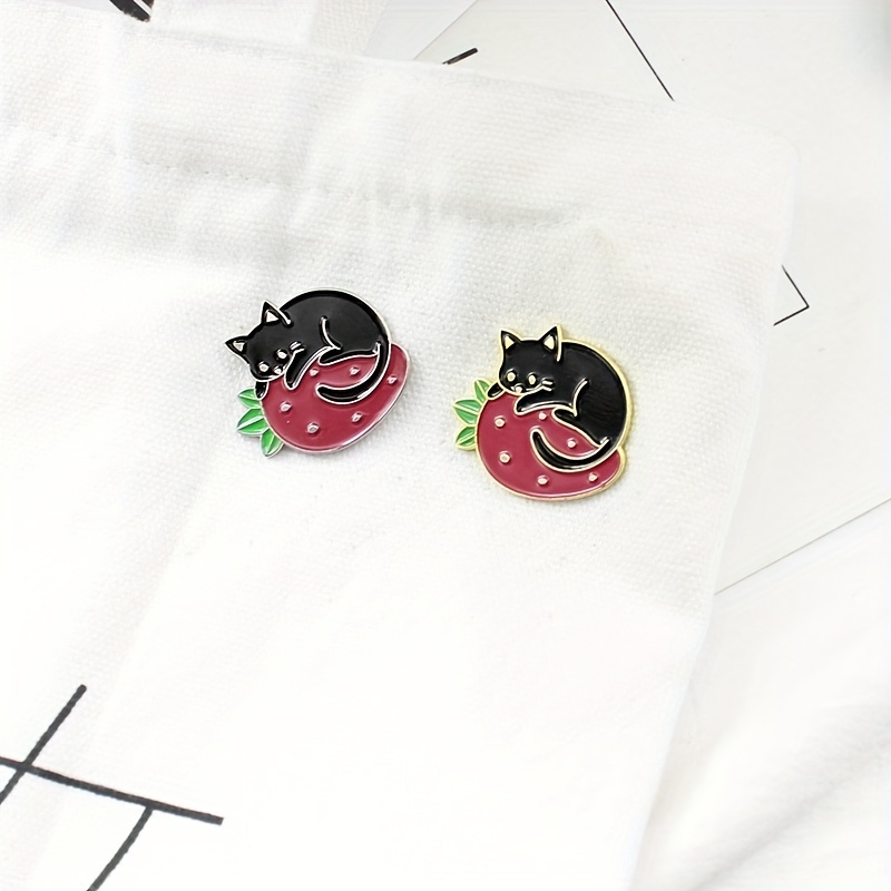 Strawberry Cat Enamel Pin, funny cat pins