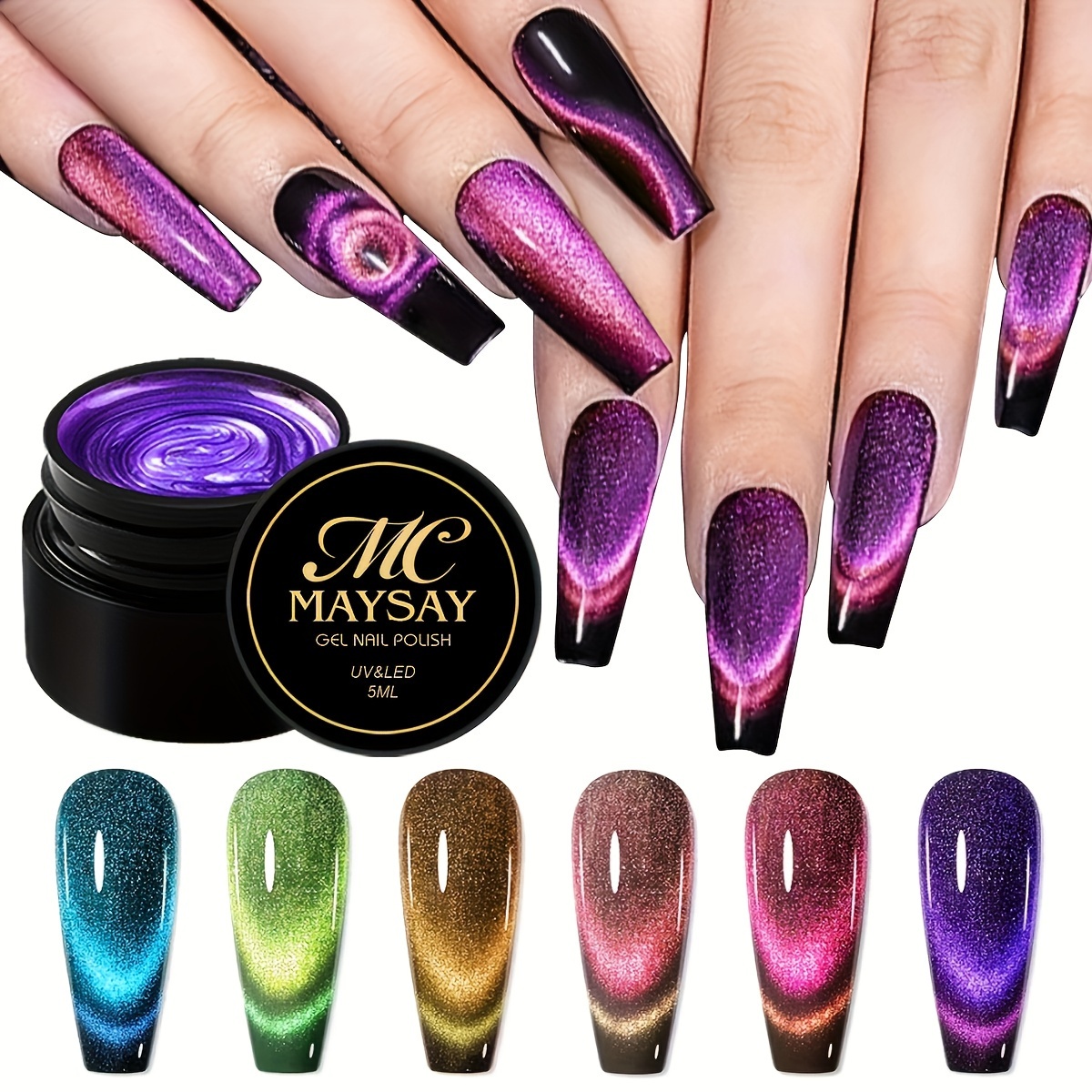 6 Colors Crystal Cat Eye Gel Nail Polish Magnetic Glitter - Temu