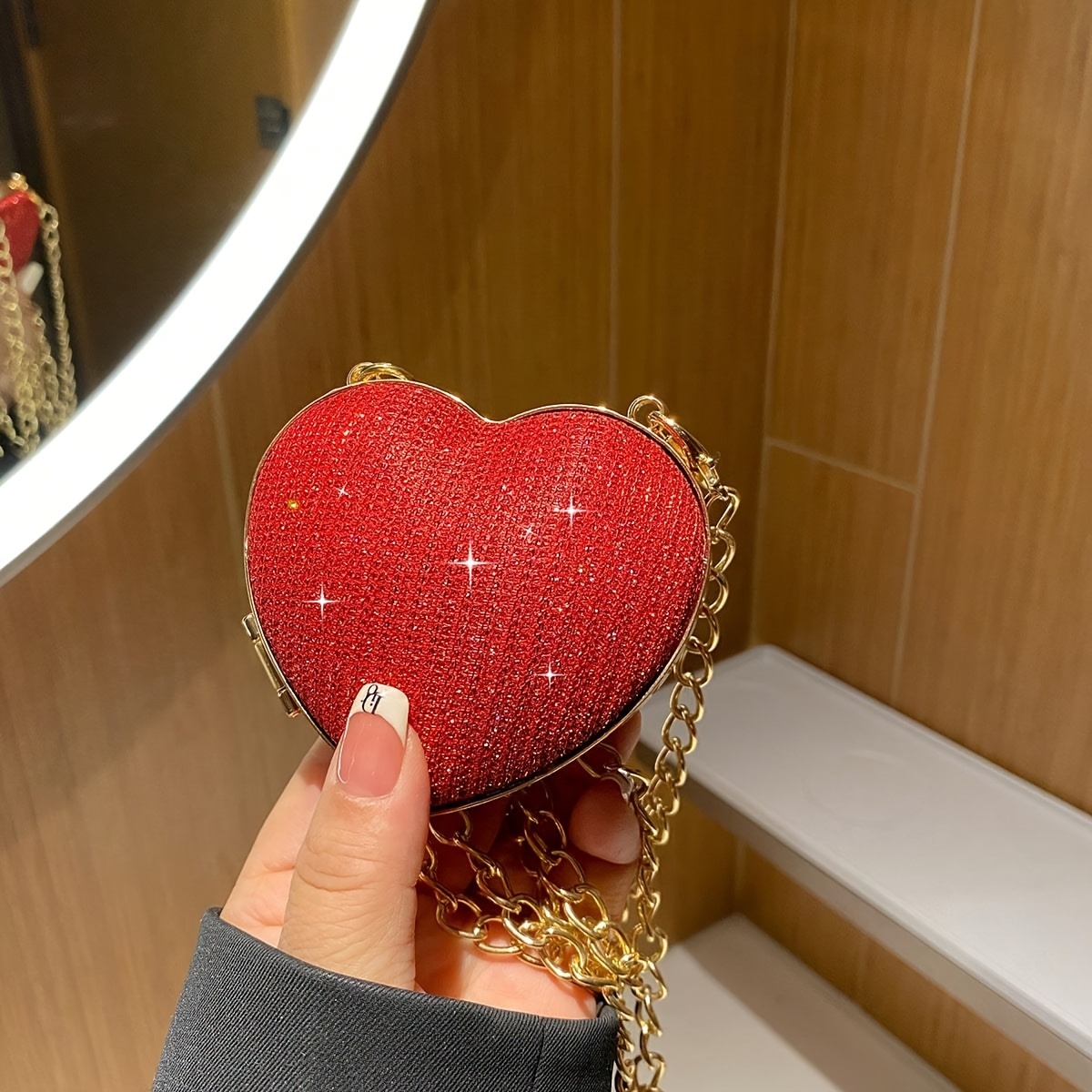 Mini Heart Shaped Novelty Bag Glitter Evening Crossbody Bag Temu