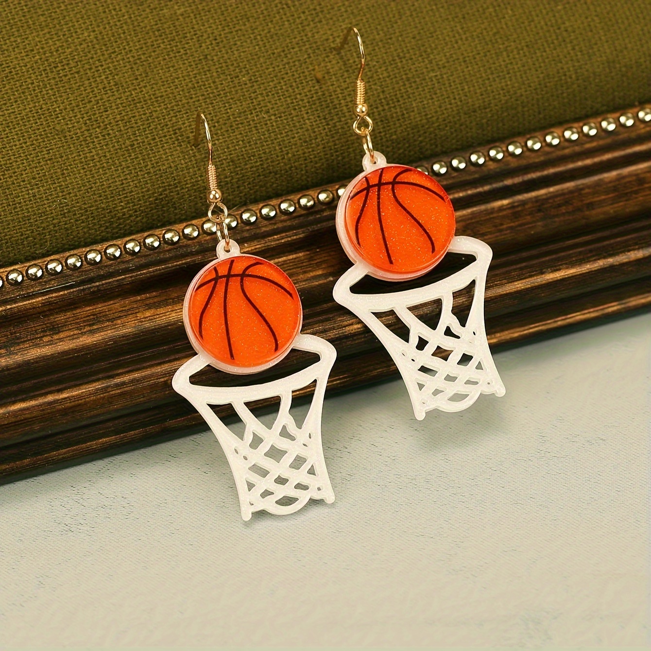1Pair Girl's Football Earrings, Water Droplets, Hollowed-out Wooden Baseball, Basketball, Volleyball Earrings, Sports Theme Earring Accessories,Temu