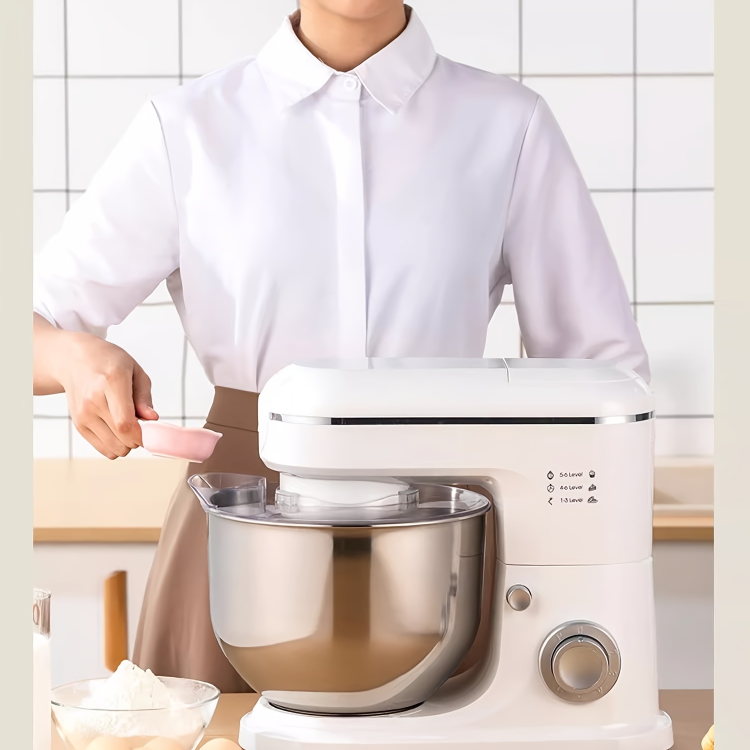 Fully Automatic Multi-functional Kitchen Electric Mixer, 4.5Qt Automatic  Dough Mixer, Home Whisk, Electric Food Mixer, Stand Mixer Cook MachineFully  A