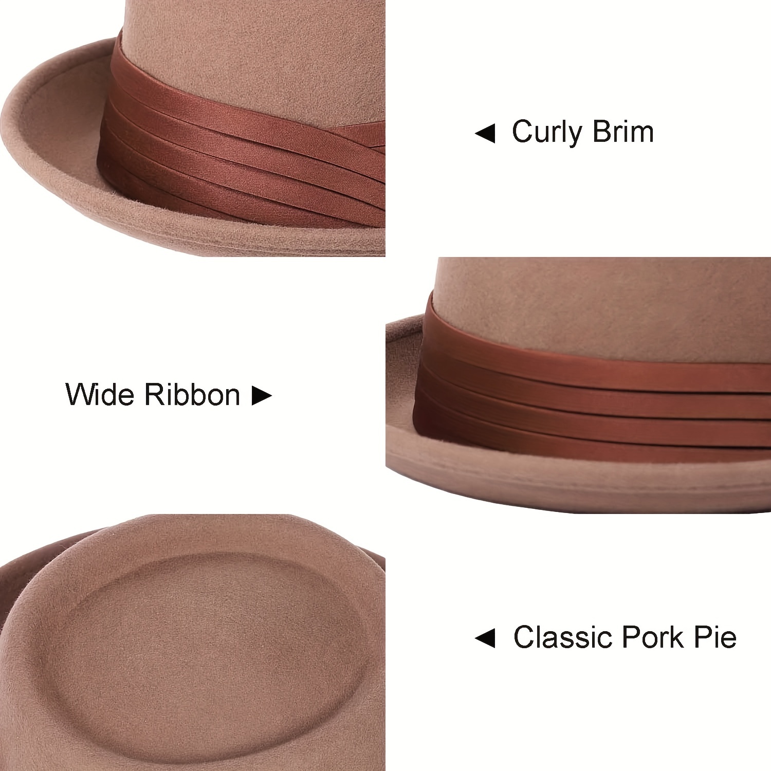 Men's Women Crushable Pork Pie Fedora Hat Wool Felt Hat For - Temu
