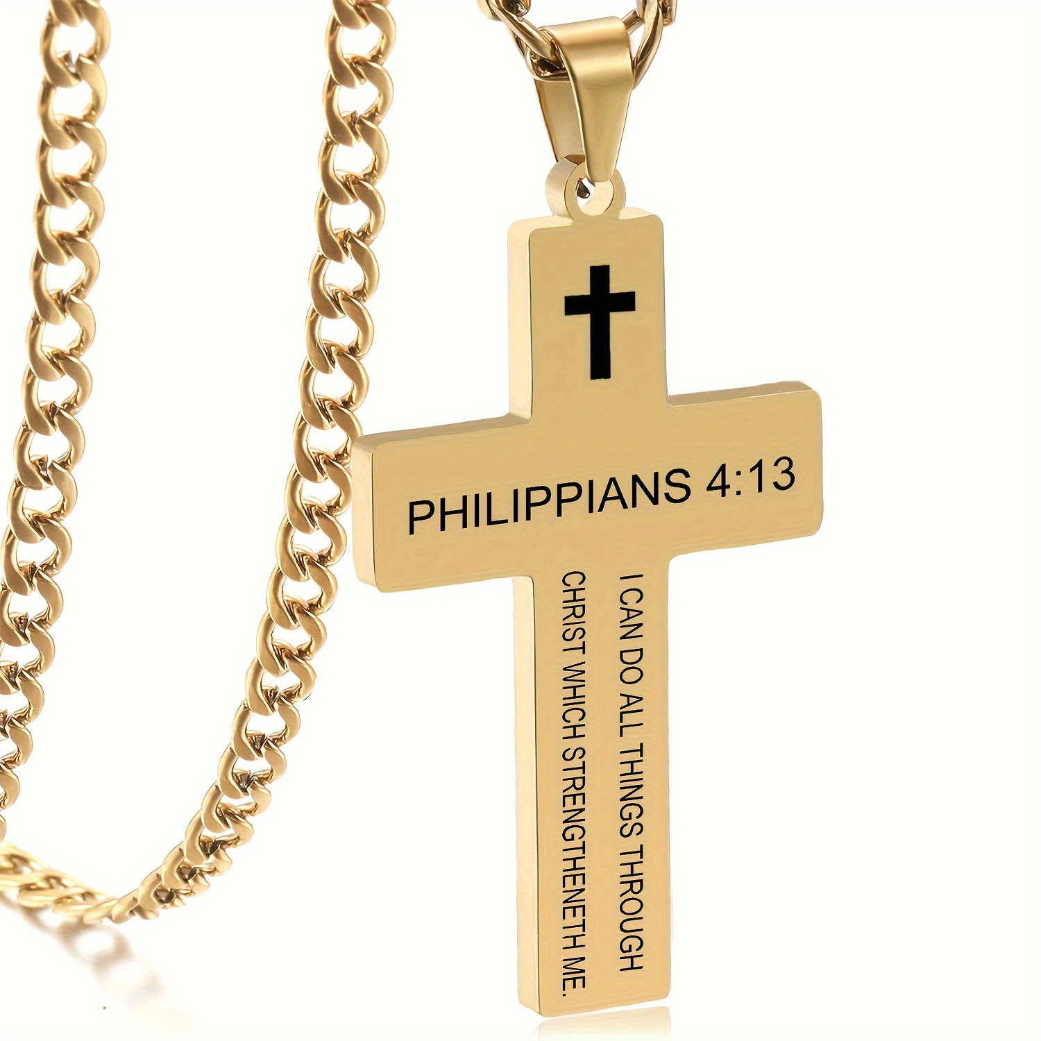 Inspirational Bible Verse Cross Pendant Necklace for Men