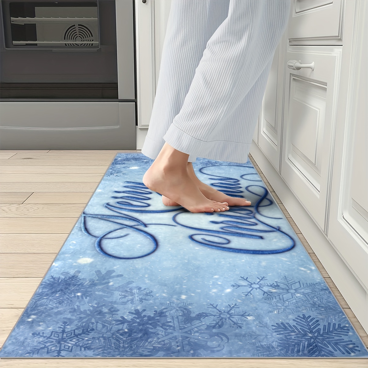 Kitchen Floor Mat, Bath Mat, Blue Christmas Decorations for Home