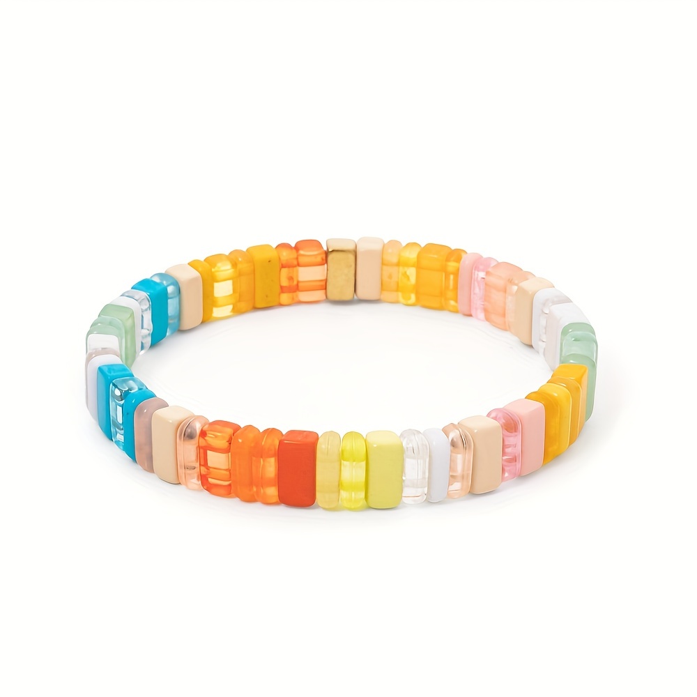 Colorful Acrylic Beads Stretch Bangle Bracelet