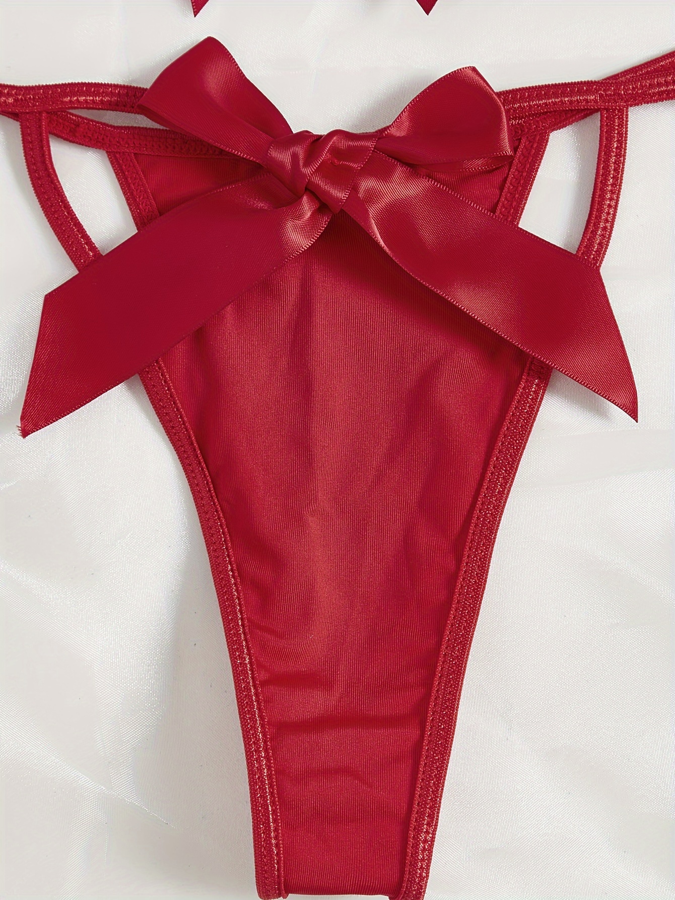 TQWQT Women's Sexy Cut Out Lingerie Set Two Piece Bra and Panty Bow Tie  Silk Satin Strap Bralette Sleepwear 