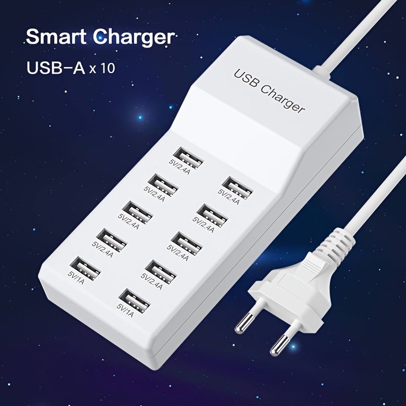 USB Charger USB Wall Charger with Rapid Charging Auto Detect Technology  Safety Guaranteed 10-Port Family-Sized Smart USB Ports for Multiple Devices