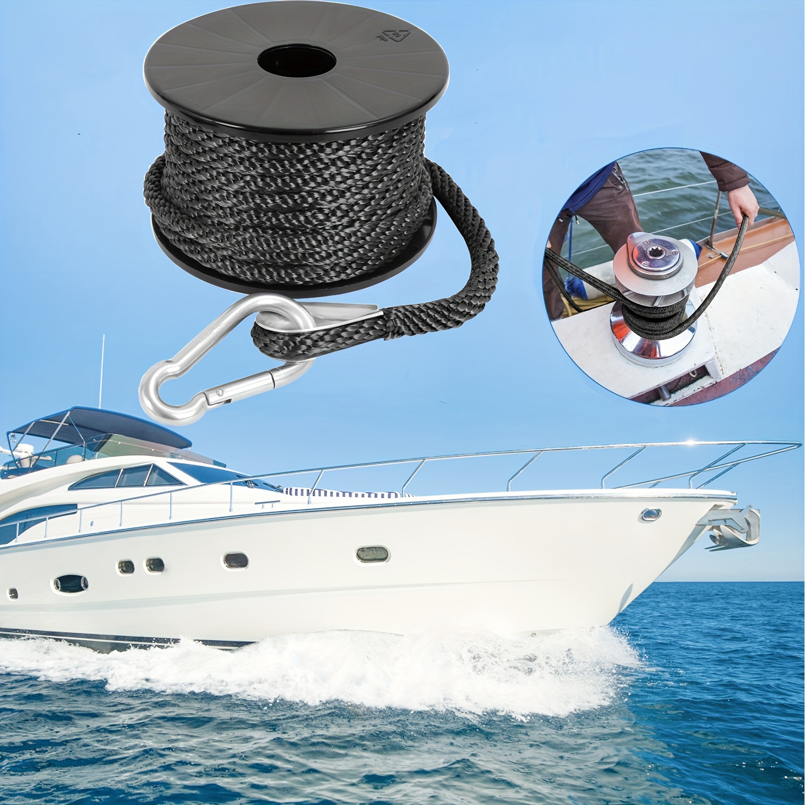 Double Braided Nylon Boat Anchor Rope With 316 Stainless Steel Heavy Duty  Carabiner Hook Length 50 100ft Diameter 3 8in Marine Grade Dock Rope, Shop  Now For Limited-time Deals