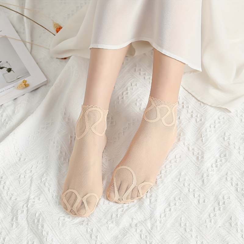 Lace Semi sheer Crew Socks Cute Comfortable Mesh Stockings - Temu