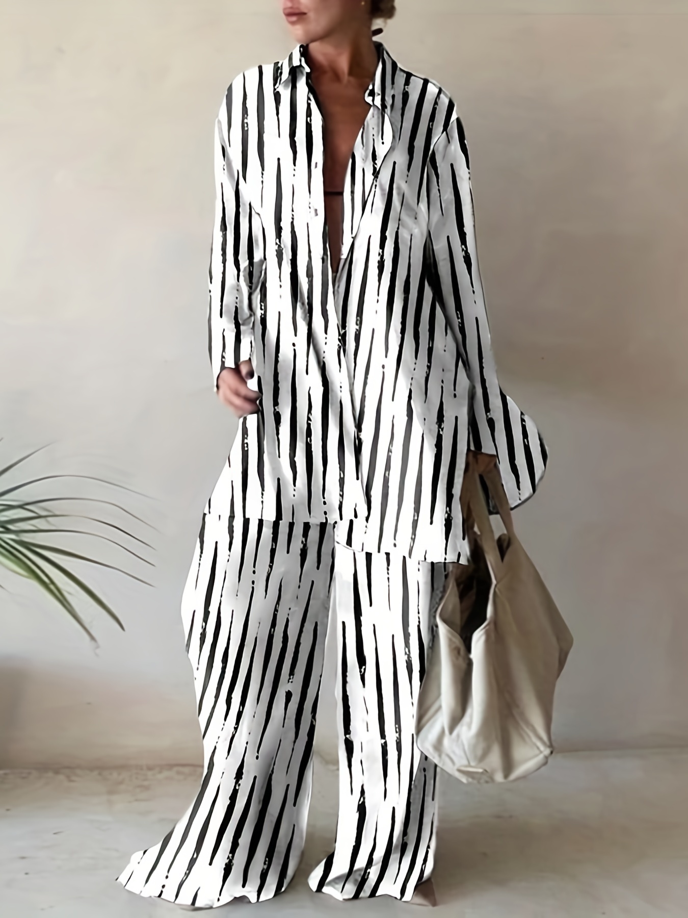 Abstract Stripe Print Two Piece Set