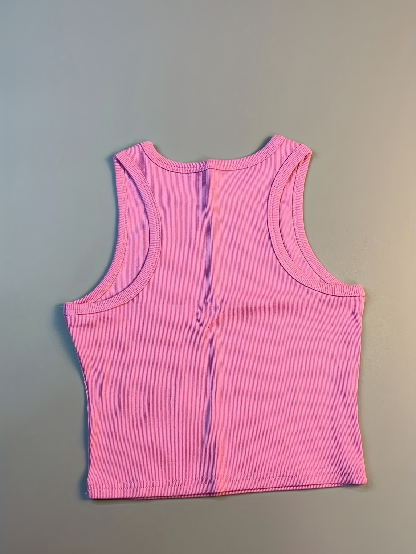 Solid Color Ribbed Sports Cropped Tank Top Round Neck - Temu Canada
