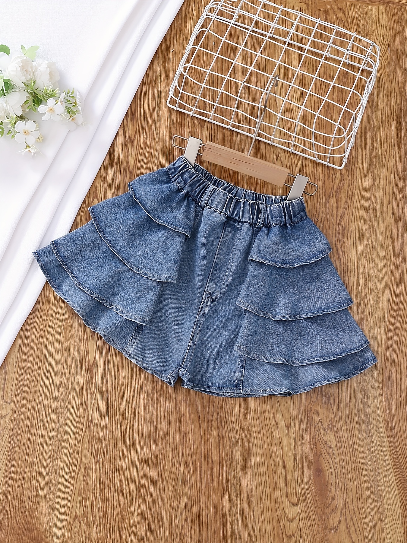 Girls Sleeveless Denim Vest Top and Cake Skort Set